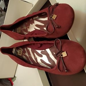 Wine suede flat shoes